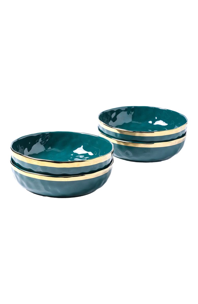 Stone Lain Florian Porcelain 4-Piece Pasta Bowl Set, Main, color, Green
