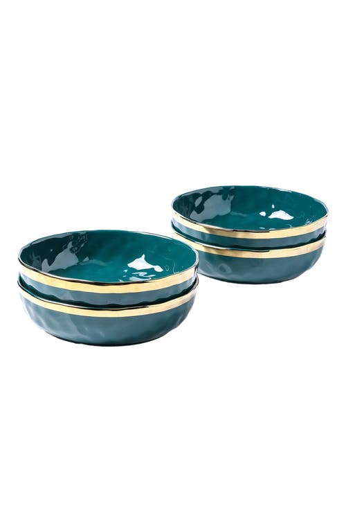 Stone Lain Florian Porcelain 4-piece Pasta Bowl Set In Green