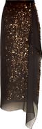 Michael Kors Collection Sequin Embellished & Silk Georgette Veiled Wool Crepe Skirt