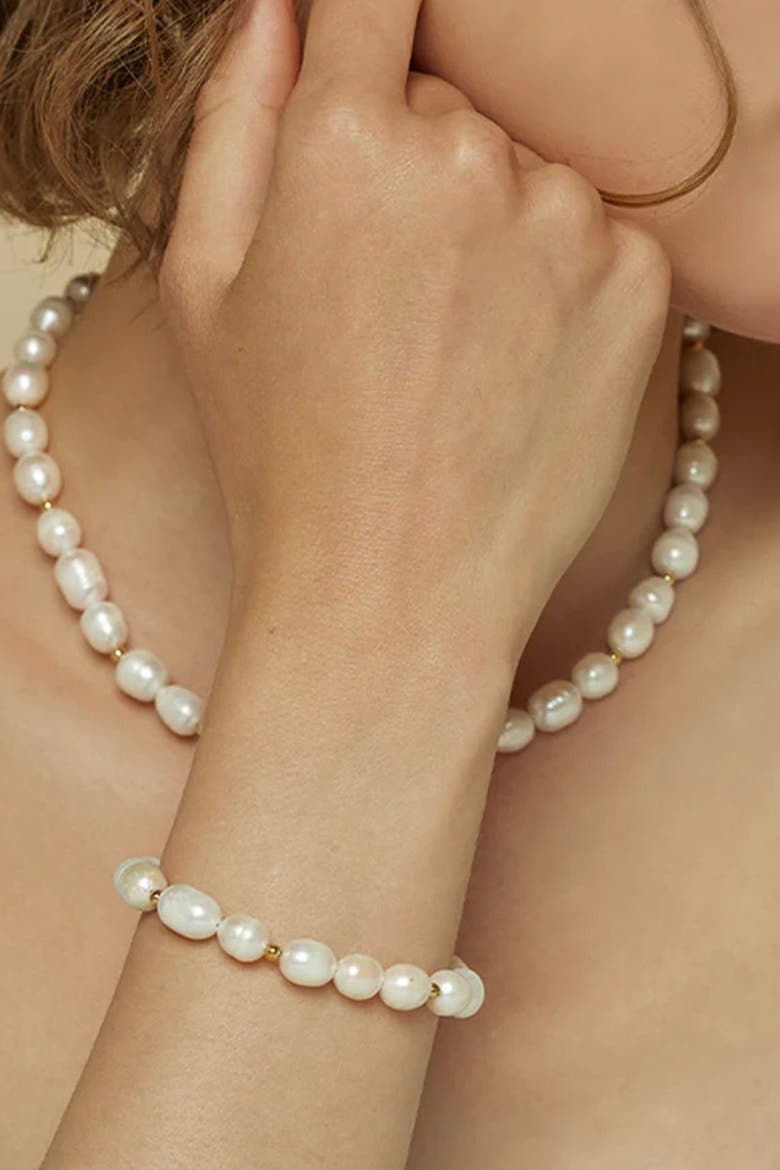 14k Gold Plated Eternal Spring Cultured Pearl Necklace & Bracelet Set, Alternate, color, Gold