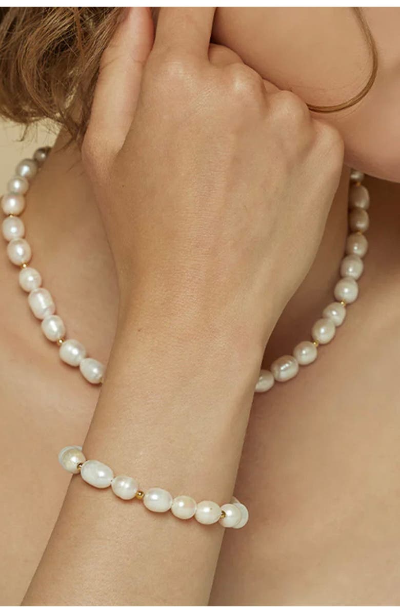 Bearfruit Jewelry 14k Gold Plated Eternal Spring Cultured Pearl Bracelet Holiday Gift Idea, Alternate, color, Gold