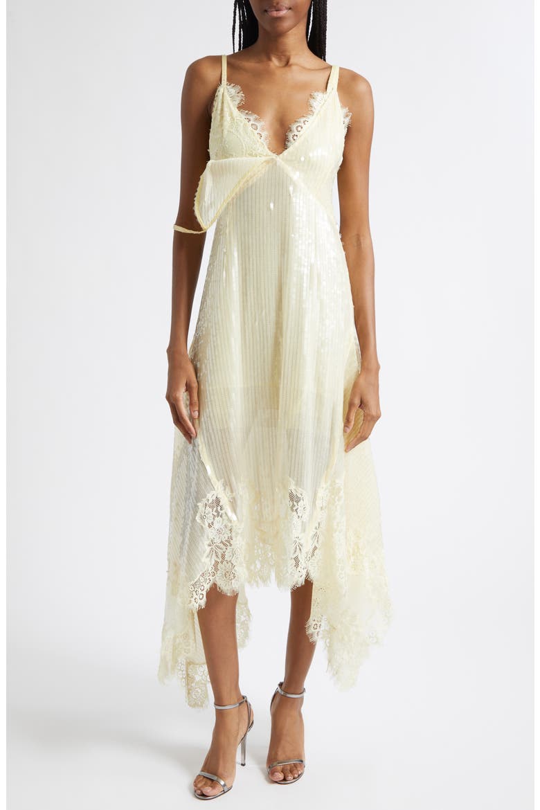 Lace Trim Sequin Double Layer Slipdress, Main, color, SOFT YELLOW