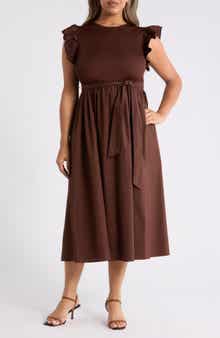 Mixed Media Ruffle Midi Dress