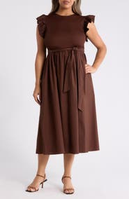 Anne Klein Mixed Media Ruffle Midi Dress
