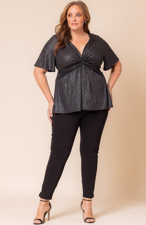 Kiyonna Galaxy Glitter Twist Front Top In Silver Starlight