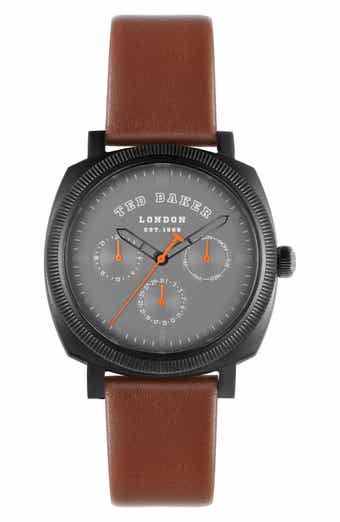 Ted Baker London Caine Multifunction Leather Strap Watch, 42mm