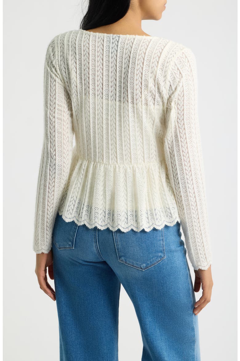 Pattern Stripe Peplum Cardigan, Alternate, color, CREAM