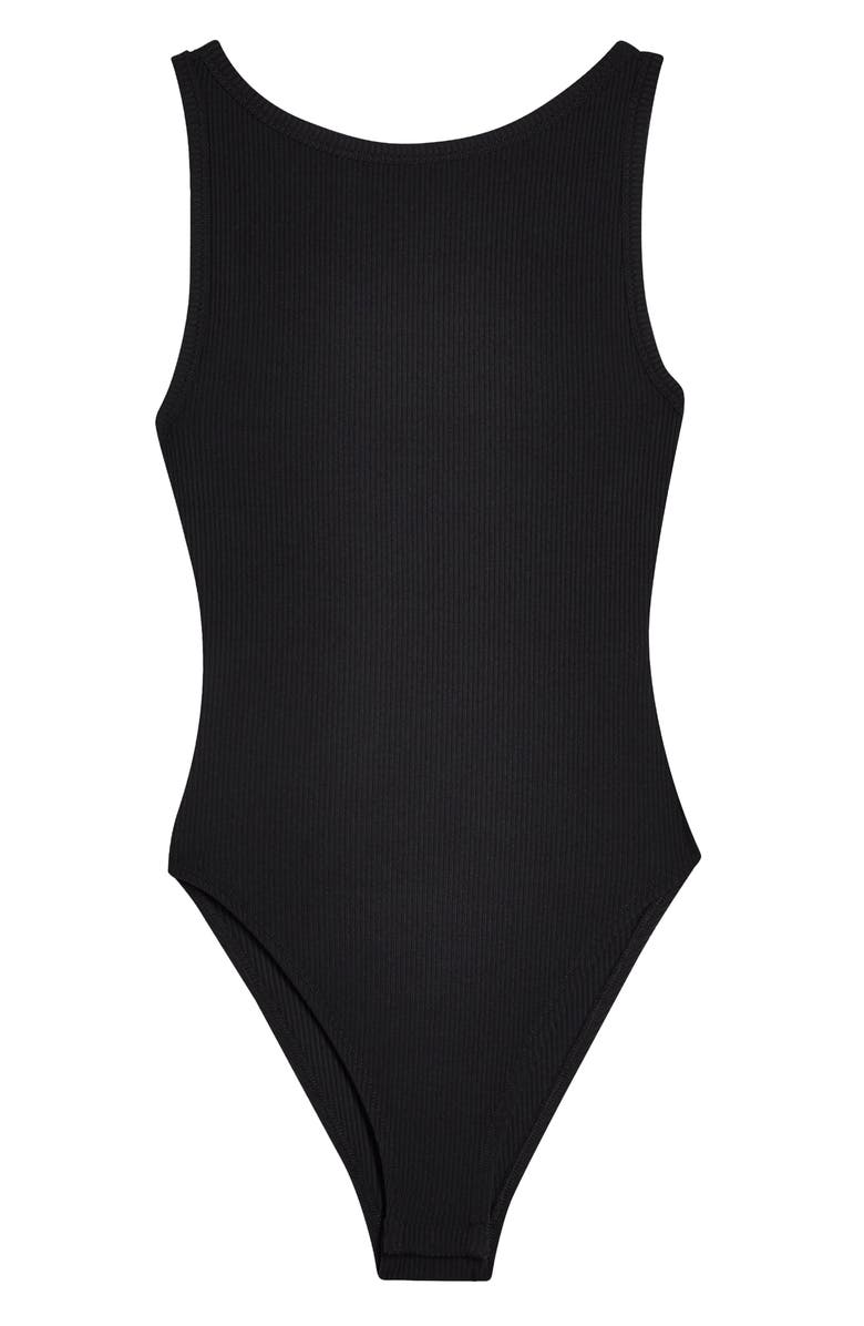 Topshop Ribbed Scoop Back Thong Bodysuit, Alternate, color,