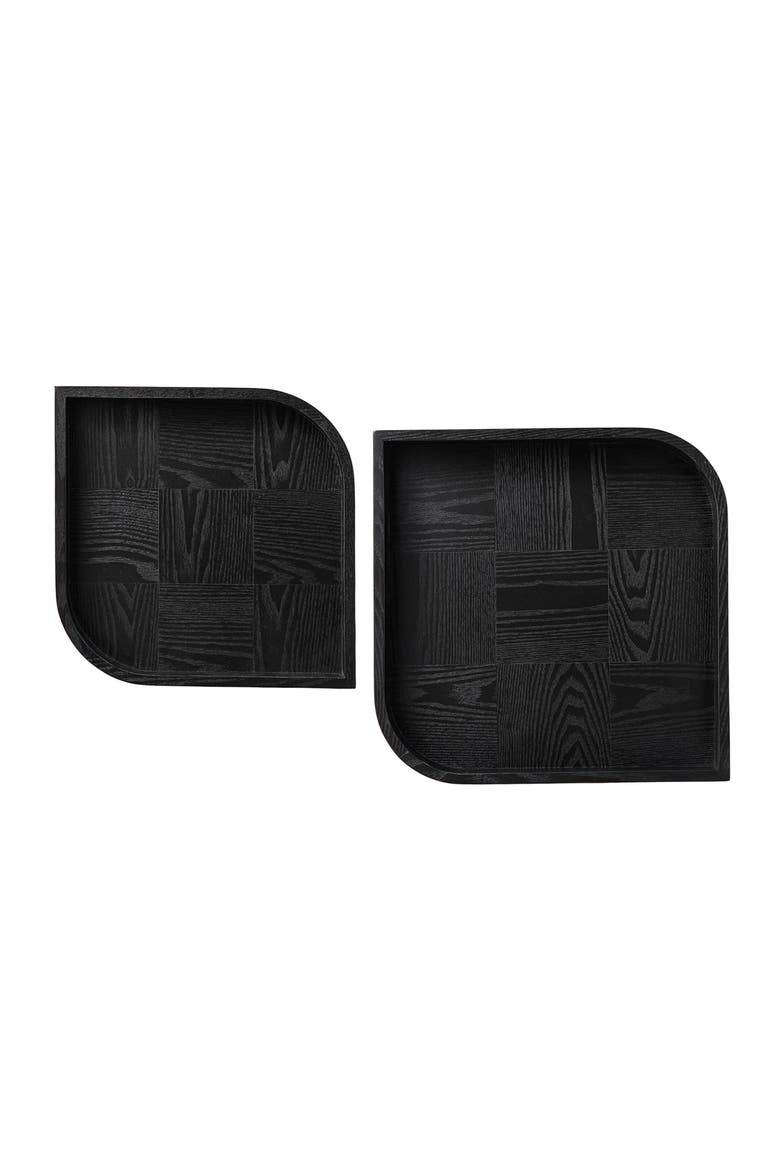 Set of 2 Leaf Shape Ash Wood Decorative Trays, Alternate, color, Black