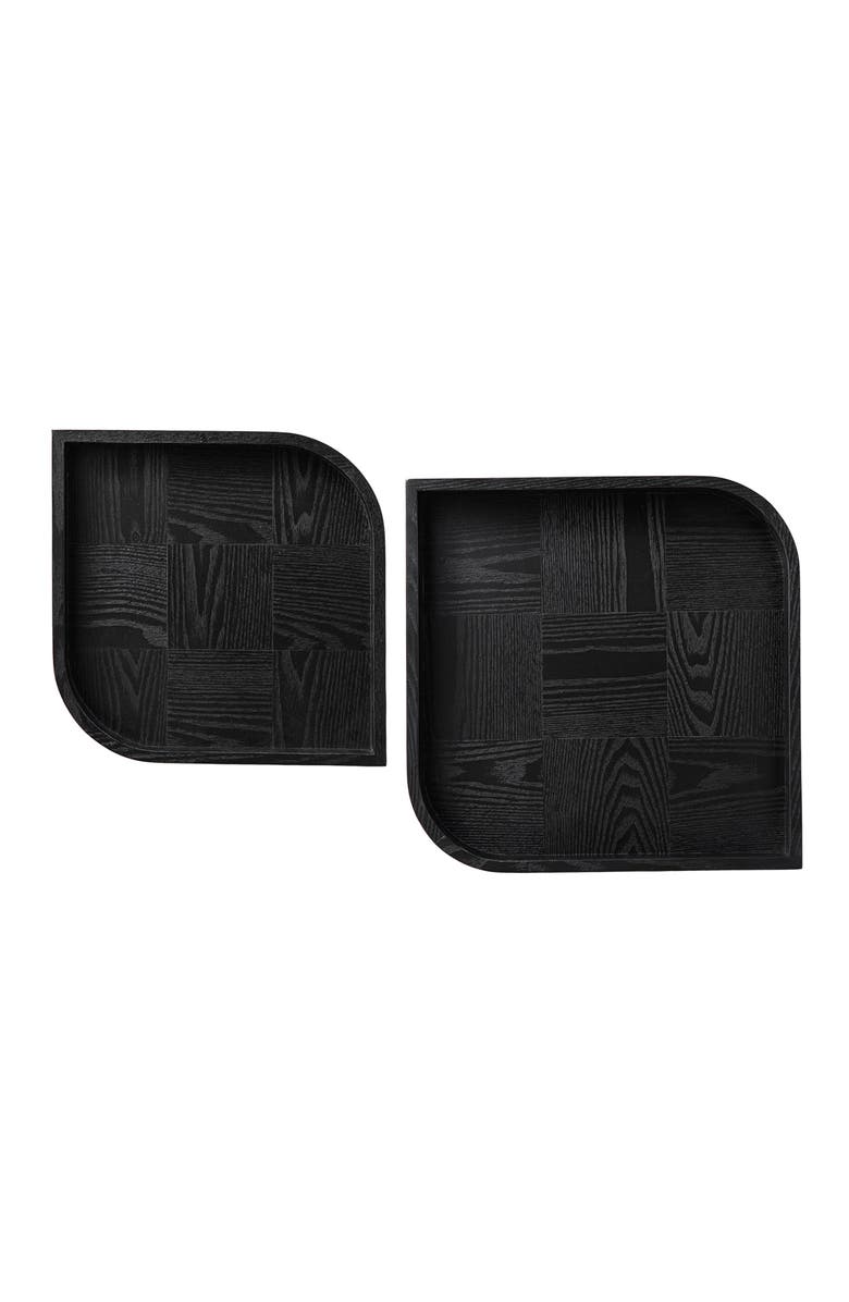 Glitzhome Set of 2 Leaf Shape Ash Wood Decorative Trays, Alternate, color, Black