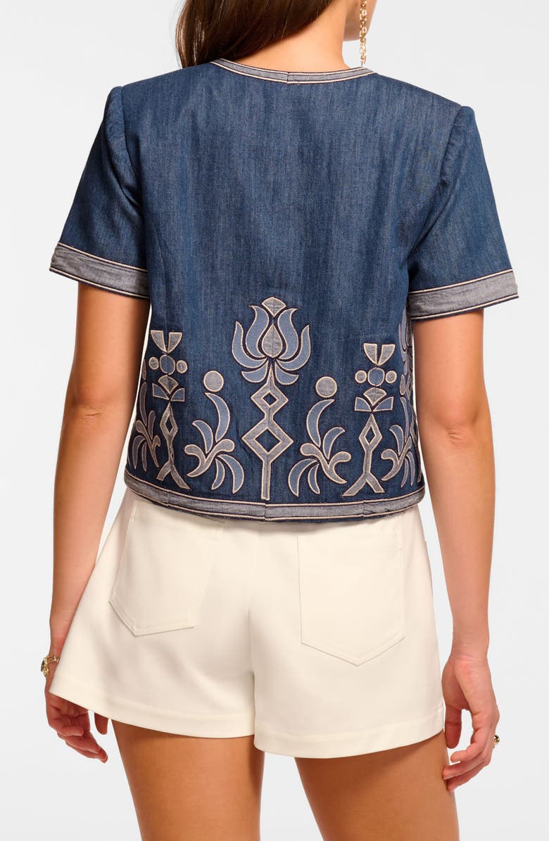 Ramy Brook Nicko Short Sleeve Denim Jacket, Alternate, color, Tonal Embroidered Denim