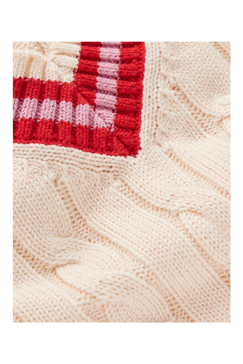 Maeve Cable Stitch Cotton V-Neck Sweater, Alternate, color, IVORY CABLE RED