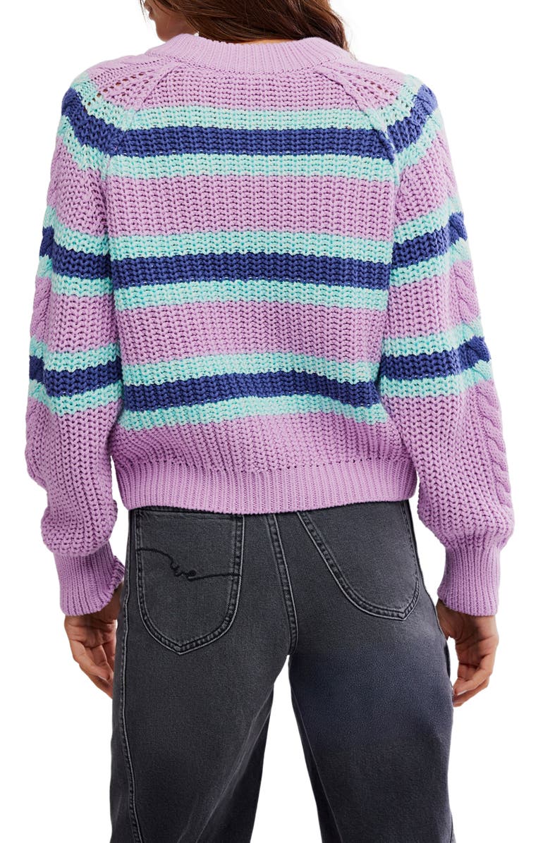Free People Frankie Stripe Cable Stitch Cotton Sweater, Alternate, color, Lilac Combo