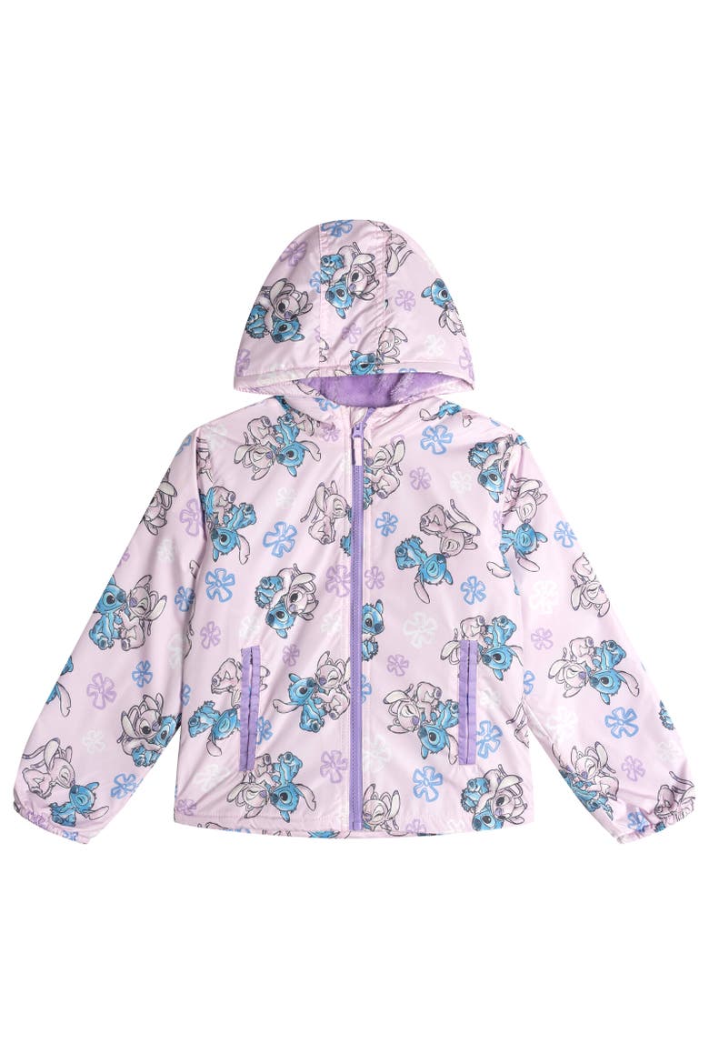 Lilo & Stitch Girls' Fleece Lined Hooded Rain Jacket, Main, color, Pink Stitch and Angel