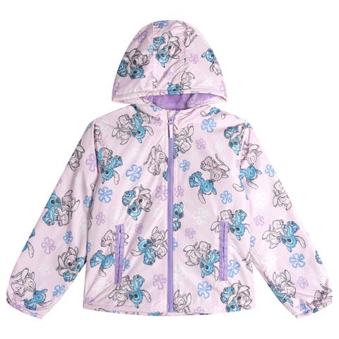 Lilo & Stitch Girls' Fleece Lined Hooded Rain Jacket (Little Kid & Big Kid)