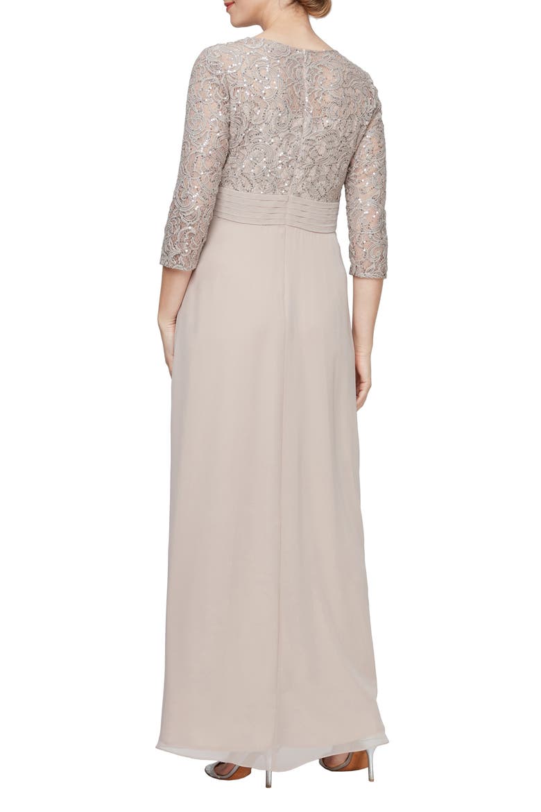 Sequin & Lace Empire Waist Gown, Alternate, color, BUFF