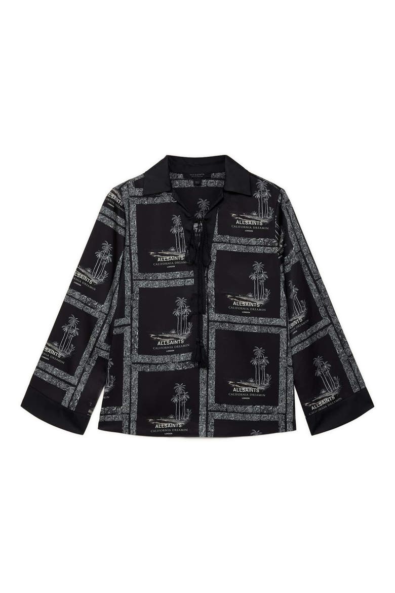 Lettie Tie Neck Shirt, Alternate, color, WAIMEA BLACK