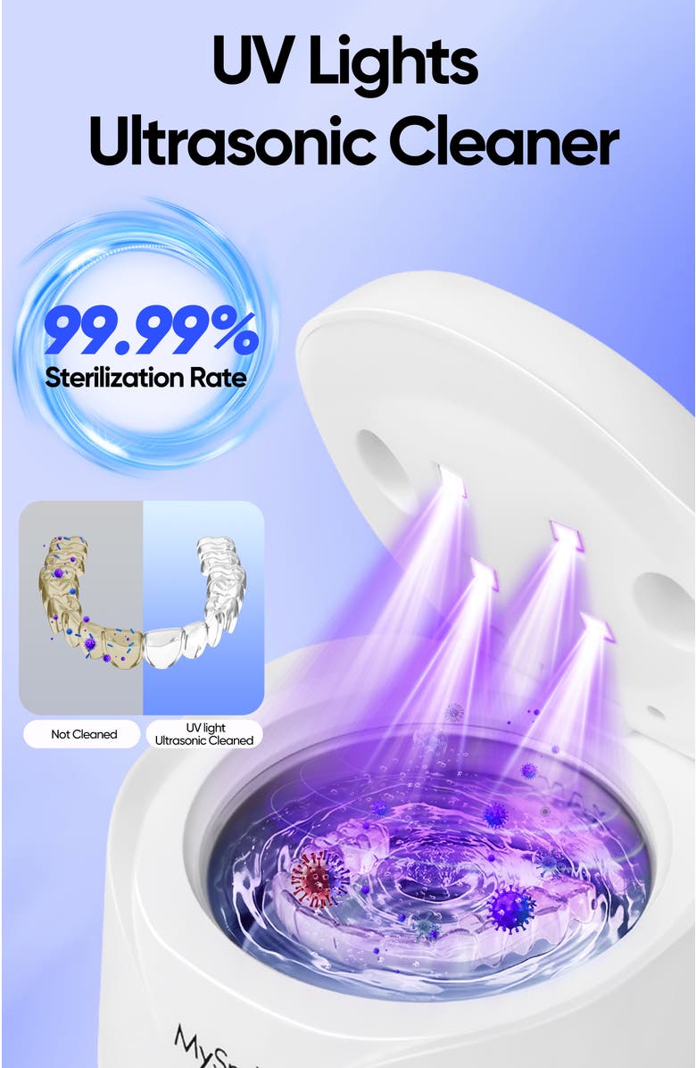 MySmile Ultrasonic Retainer Cleaner Machine, 200 mL, 45kHz with Digital Timer for Denture, Aligner, Braces, Mouth Guard, & Jewelry, Alternate, color, White