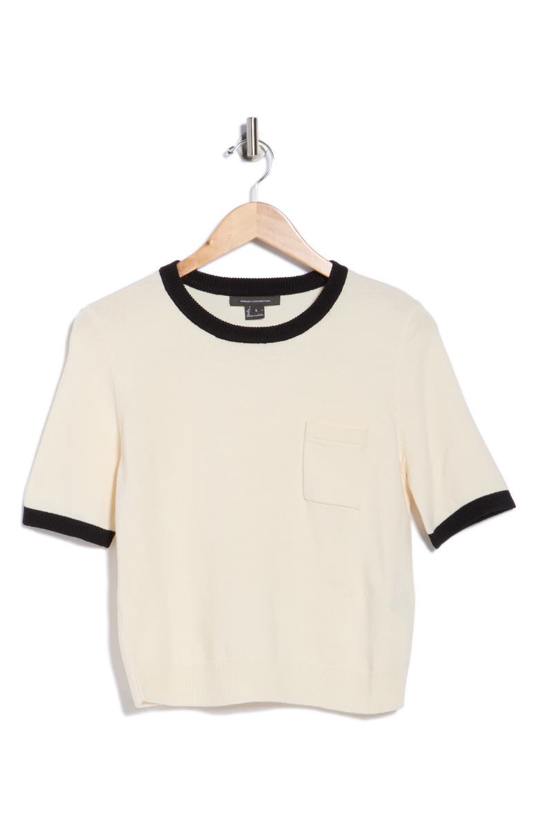 French Connection Babysoft Crop Ringer T-Shirt, Alternate, color, Cream/ Black