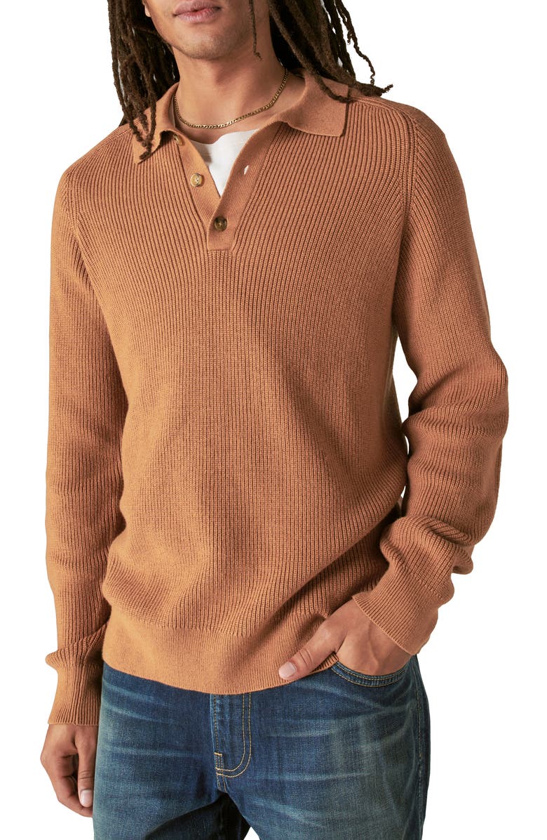 Lucky Brand Cloud Soft Rib Cotton Blend Polo Sweater, Main, color, 