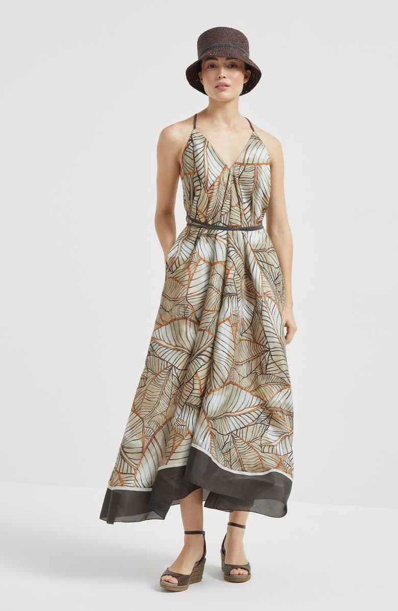 Brunello Cucinelli Papyrus print dress with monili, Alternate, color,