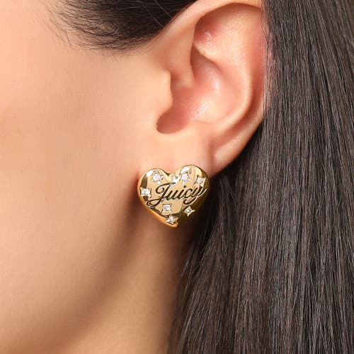Juicy Couture Crystal-embellished Heart Stud Earrings In Gold