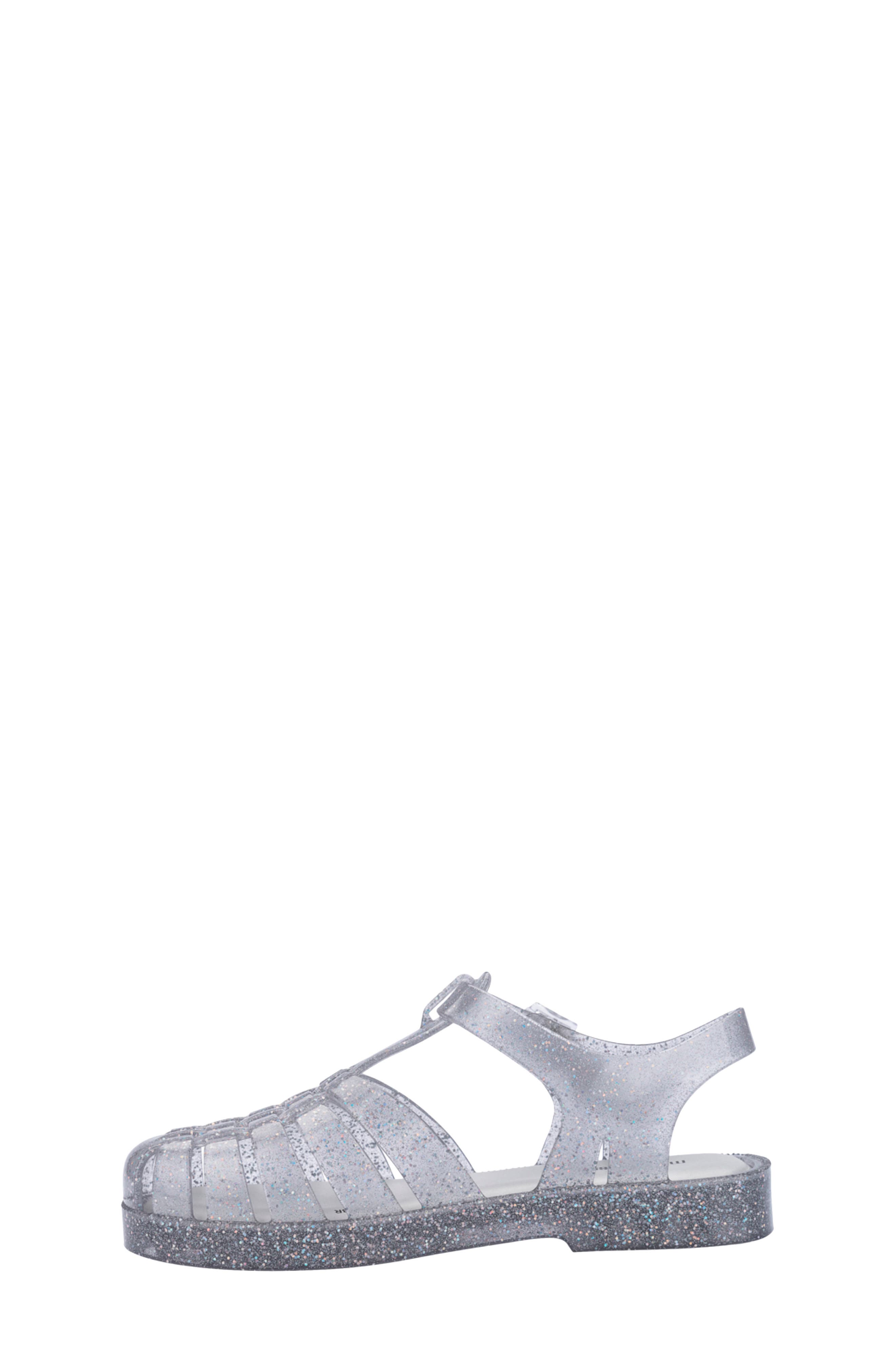 Mini Melissa Kids' Mini Posession Jelly Fisherman Sandal, Alternate, color, Glitter Clear Silver