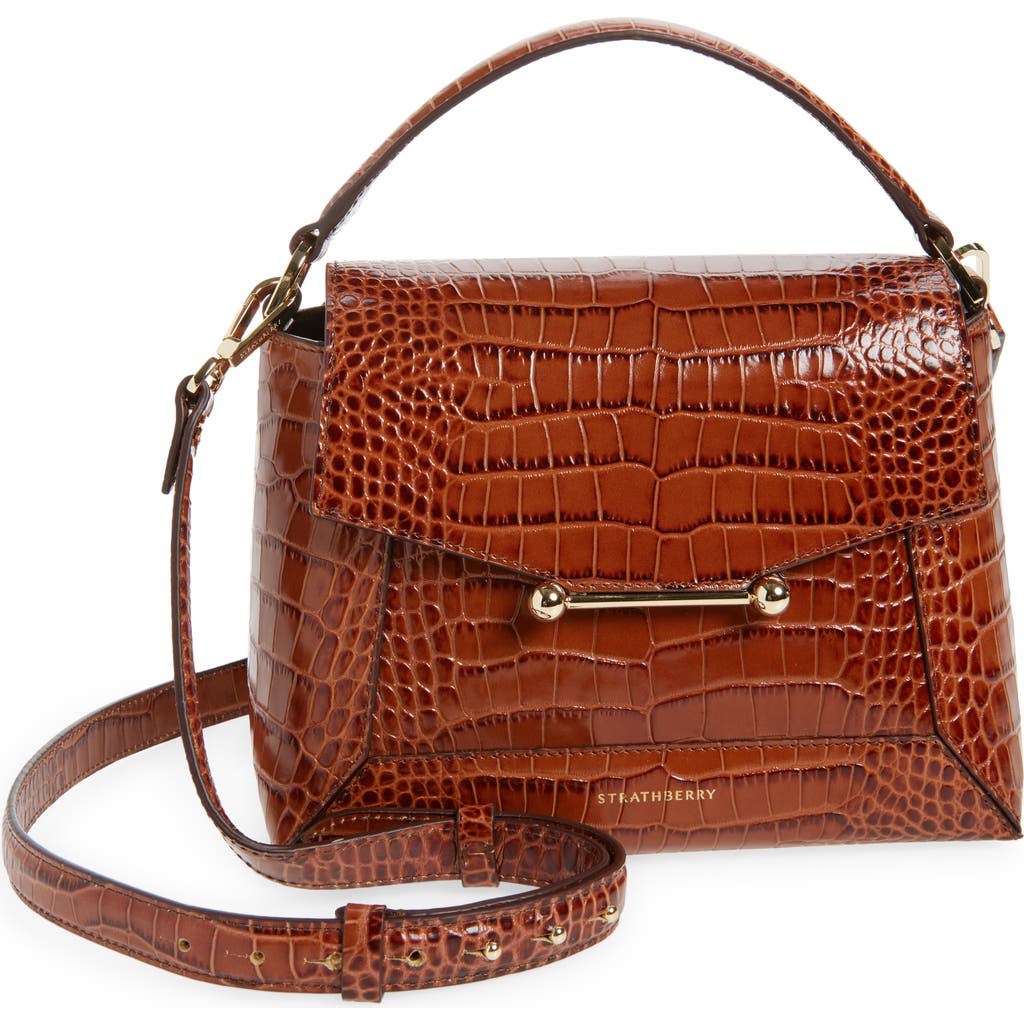 Strathberry Mosaic Croc Embossed Leather Top Handle Bag