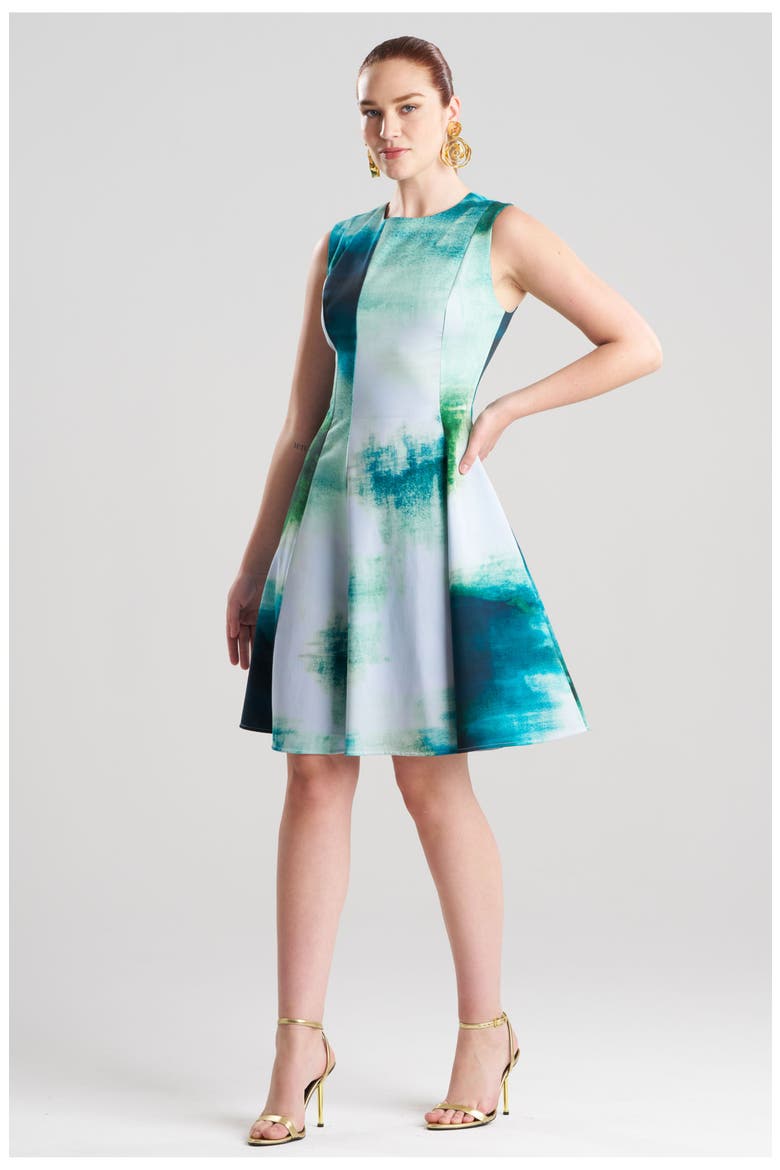 Hisui Cotton Chino Fit n' Flare Dress, Main, color, TEAL W/BLUE