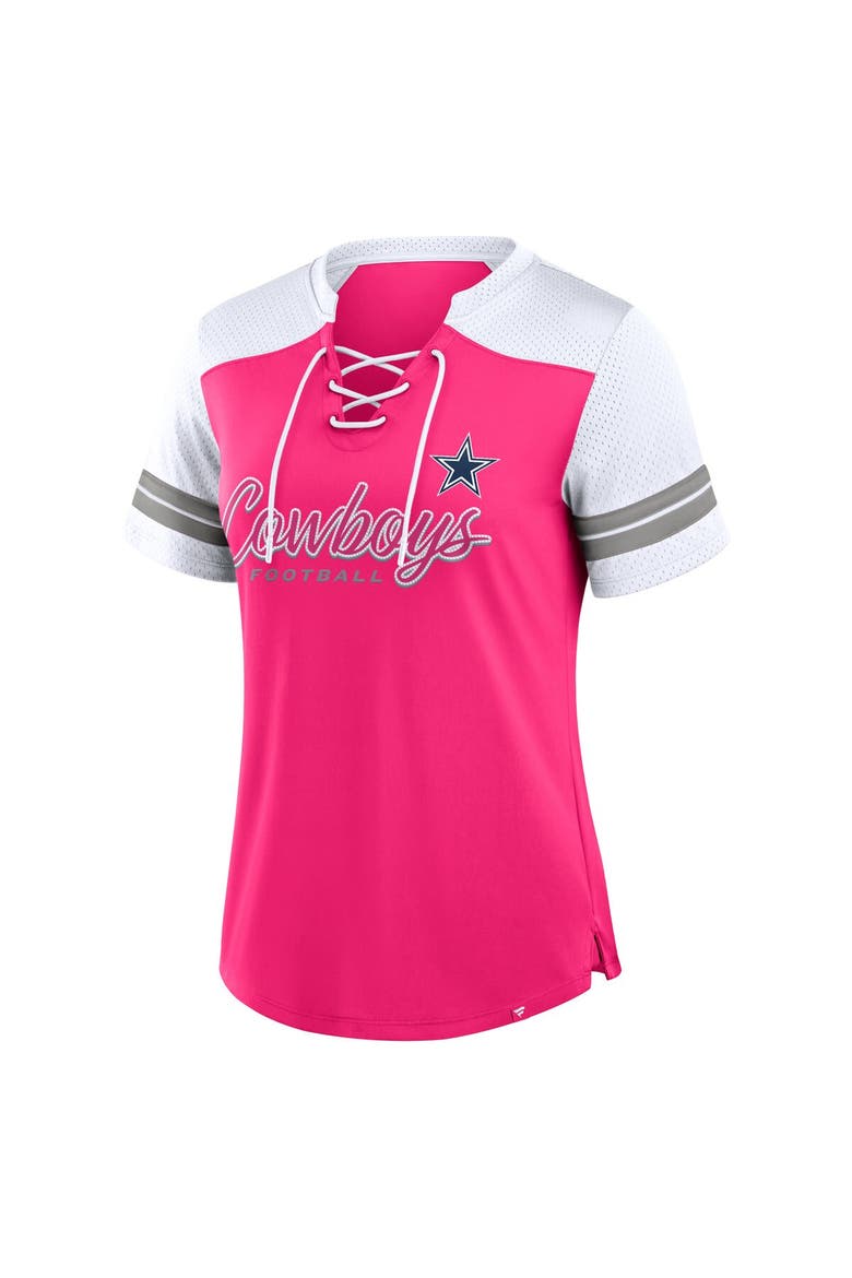 Women's Fanatics Pink Dallas Cowboys Play Script Lace-Up T-Shirt, Alternate, color, Pink