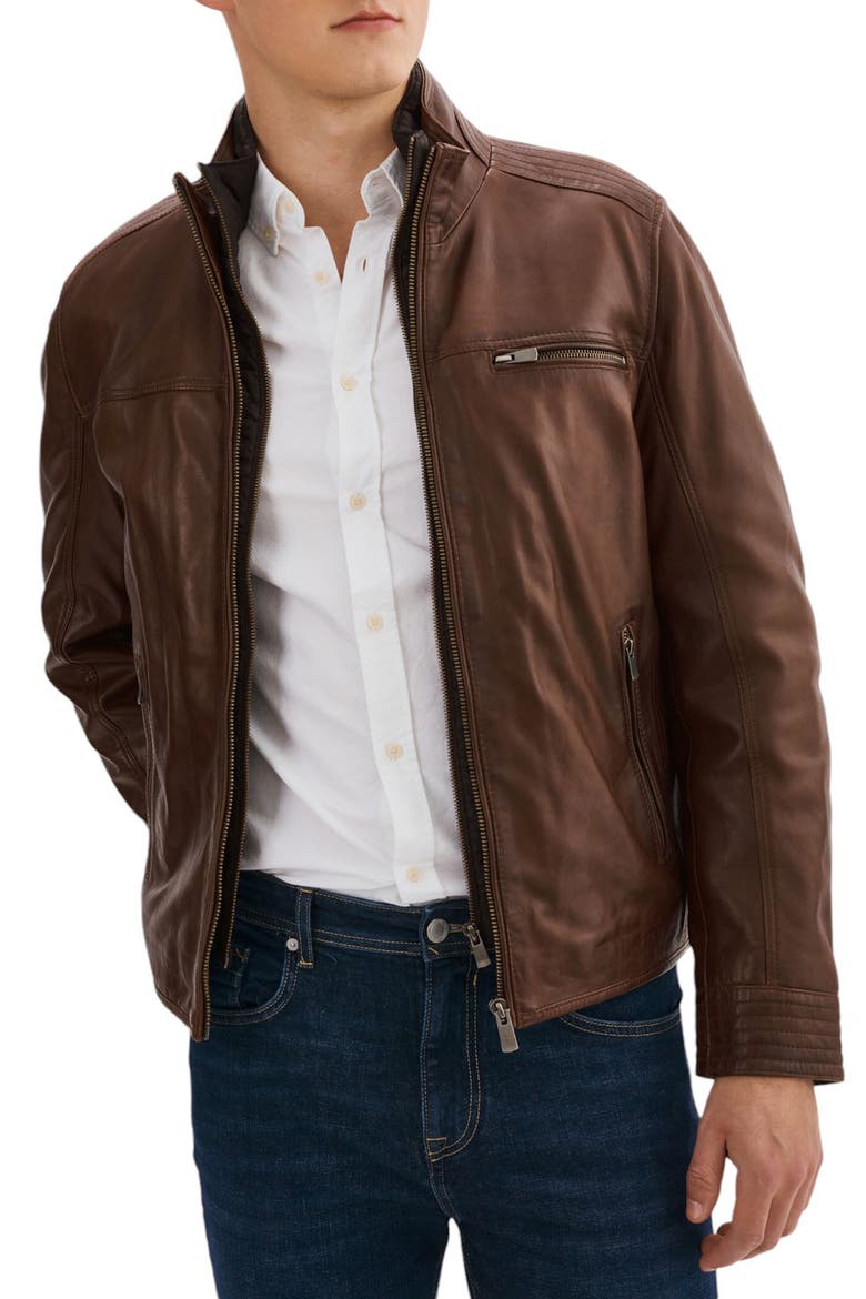 Lambskin Leather Jacket, Alternate, color, BROWN