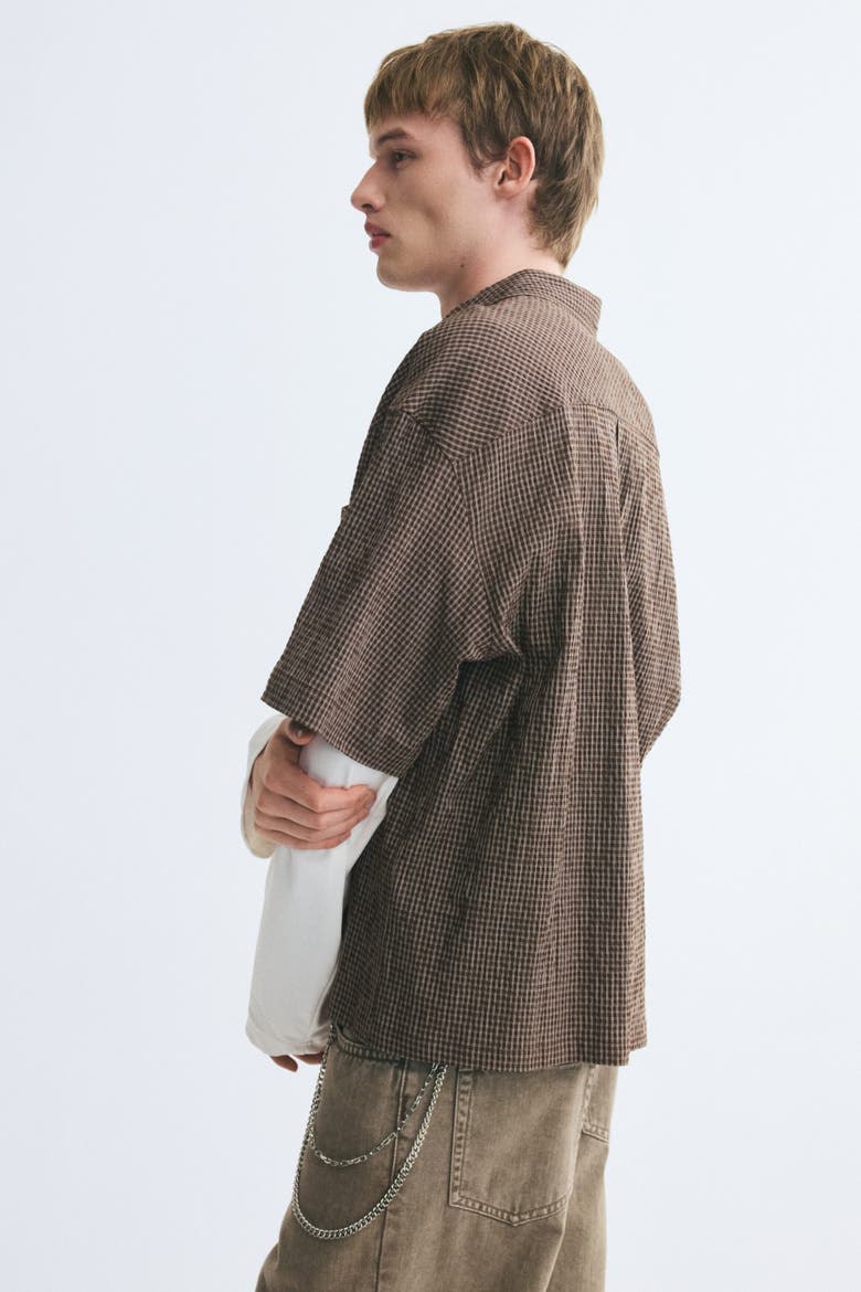 Relaxed-Fit Layered Shirt, Alternate, color, Dark brown/checked