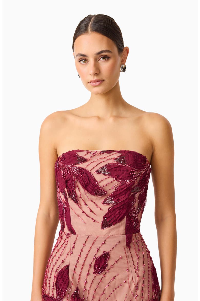 Elisa Strapless Column Midi Dress, Alternate, color, BURGUNDY