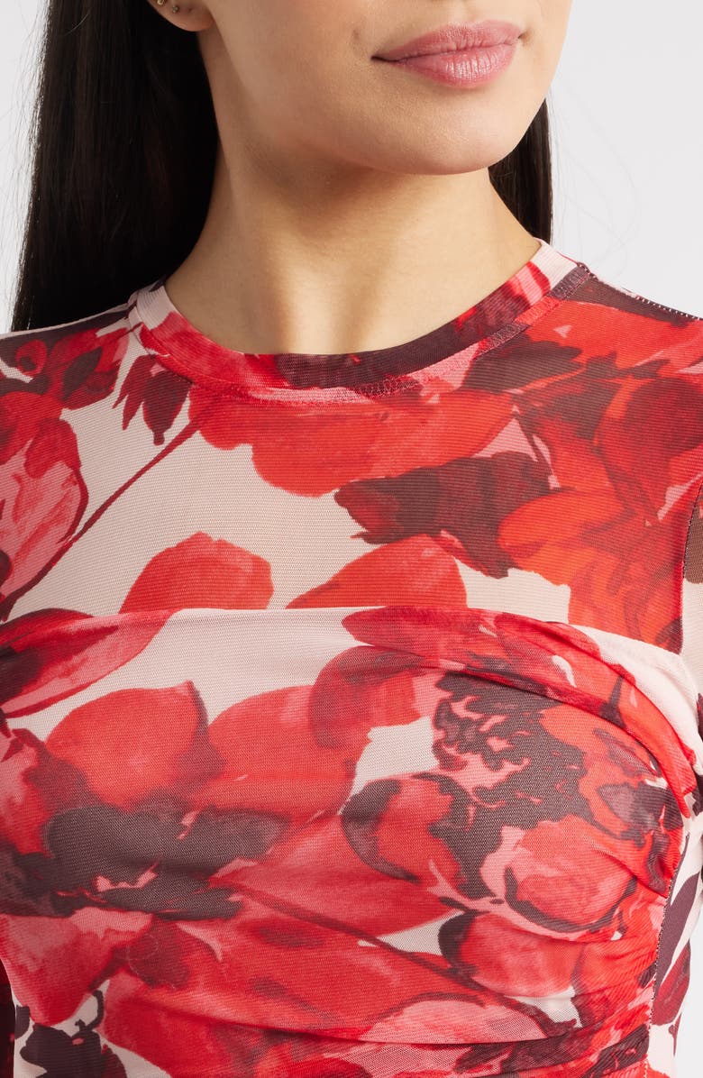 Anne Klein Side Ruched Long Sleeve Midi Dress, Alternate, color, Rose Mist Multi