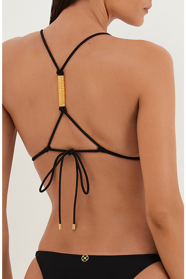 Stacy T-Back Beaded Triangle Bikini Top, Alternate, color, BLACK