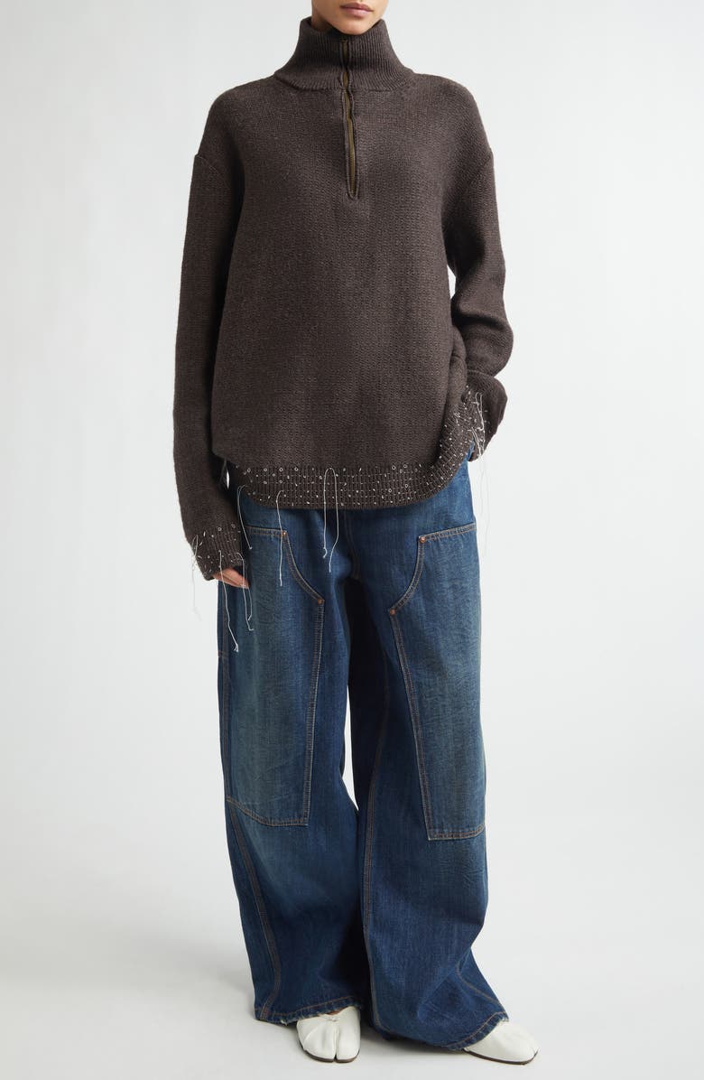 Maison Margiela Work in Progress Wool Blend Half Zip Sweater, Alternate, color, Brown