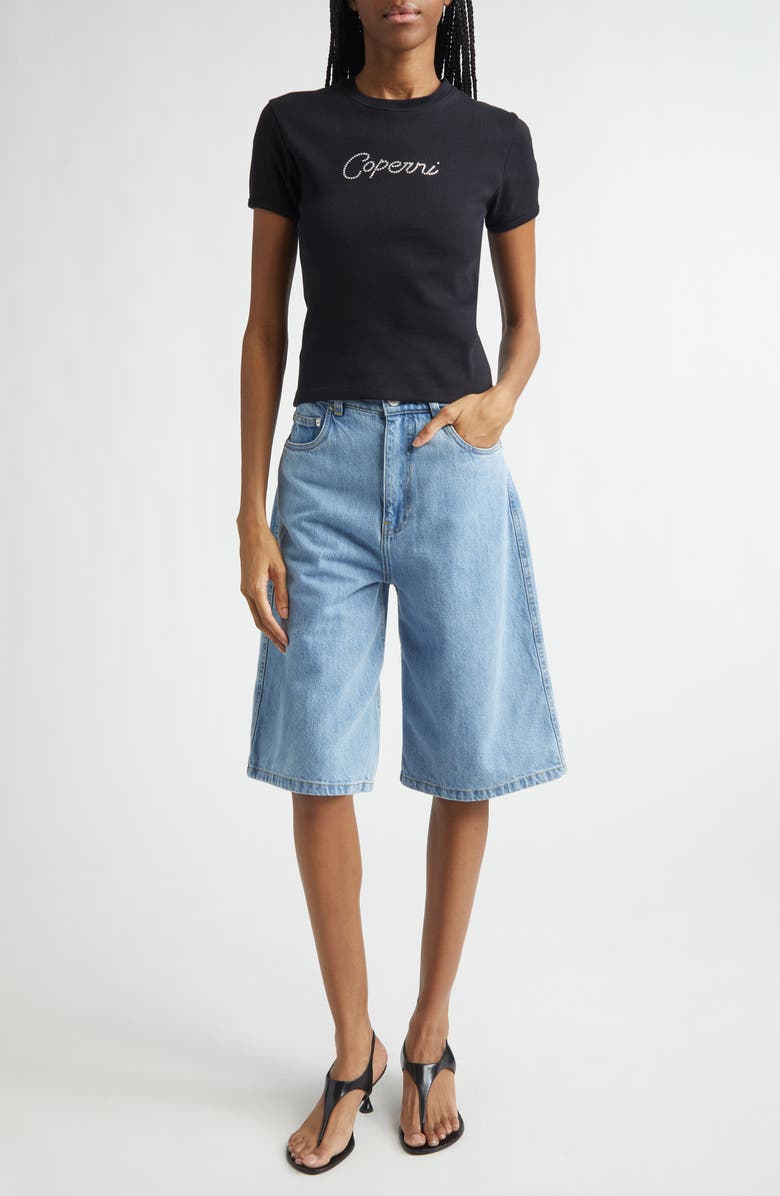 Coperni Crystal Logo Organic Cotton Baby Tee, Alternate, color, Black