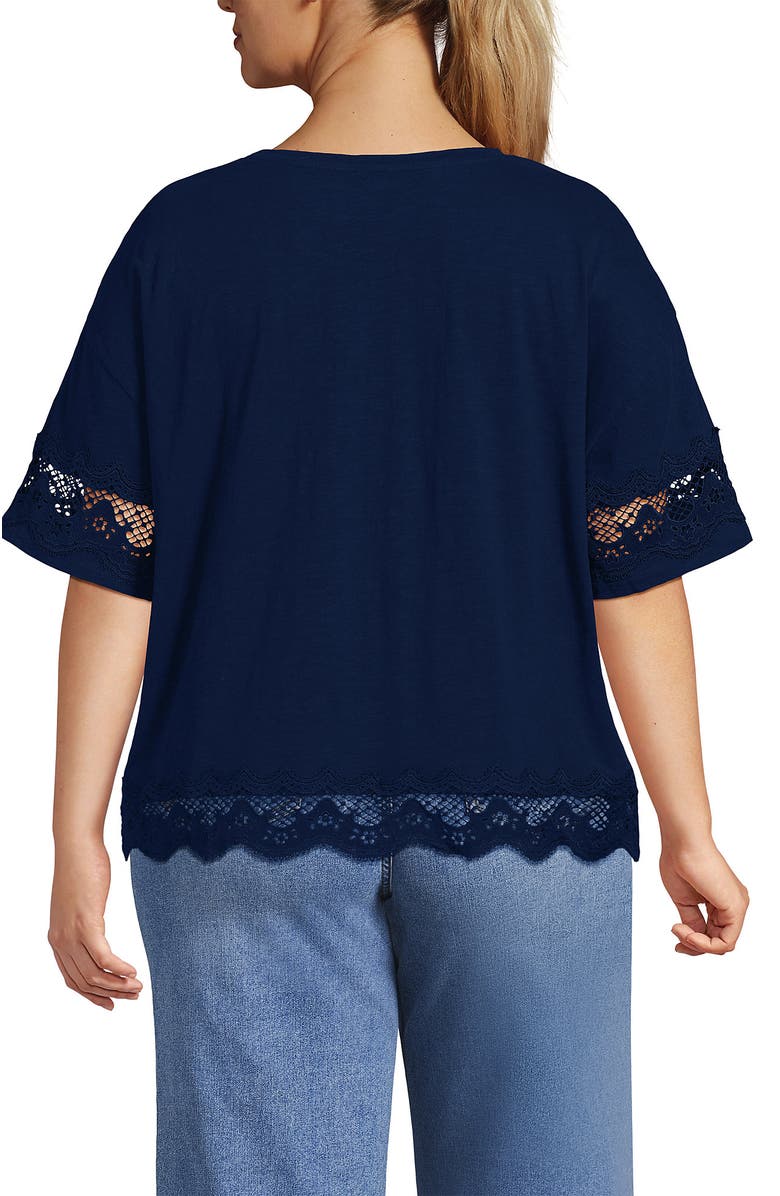 Lands' End Plus Size Short Sleeve Slub jersey Eyelet T-Shirt, Alternate, color, Deep Sea Navy