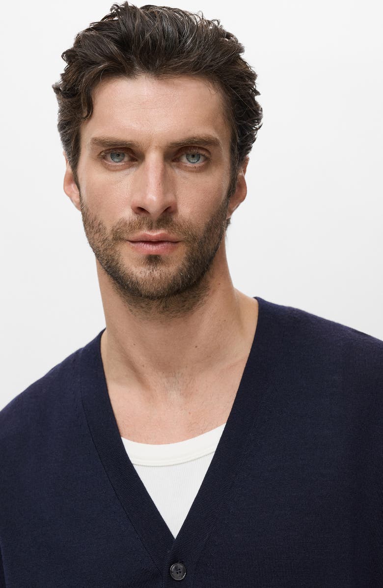 MANGO Solid Wool Cardigan, Alternate, color, Navy