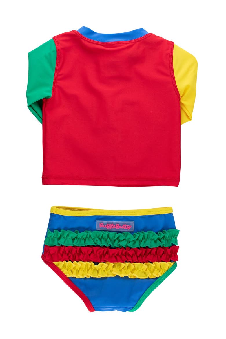 Toddler Girls UPF50+ Long Sleeve Zipper Rash Guard 2-Piece, Alternate, color, Primary Color Block