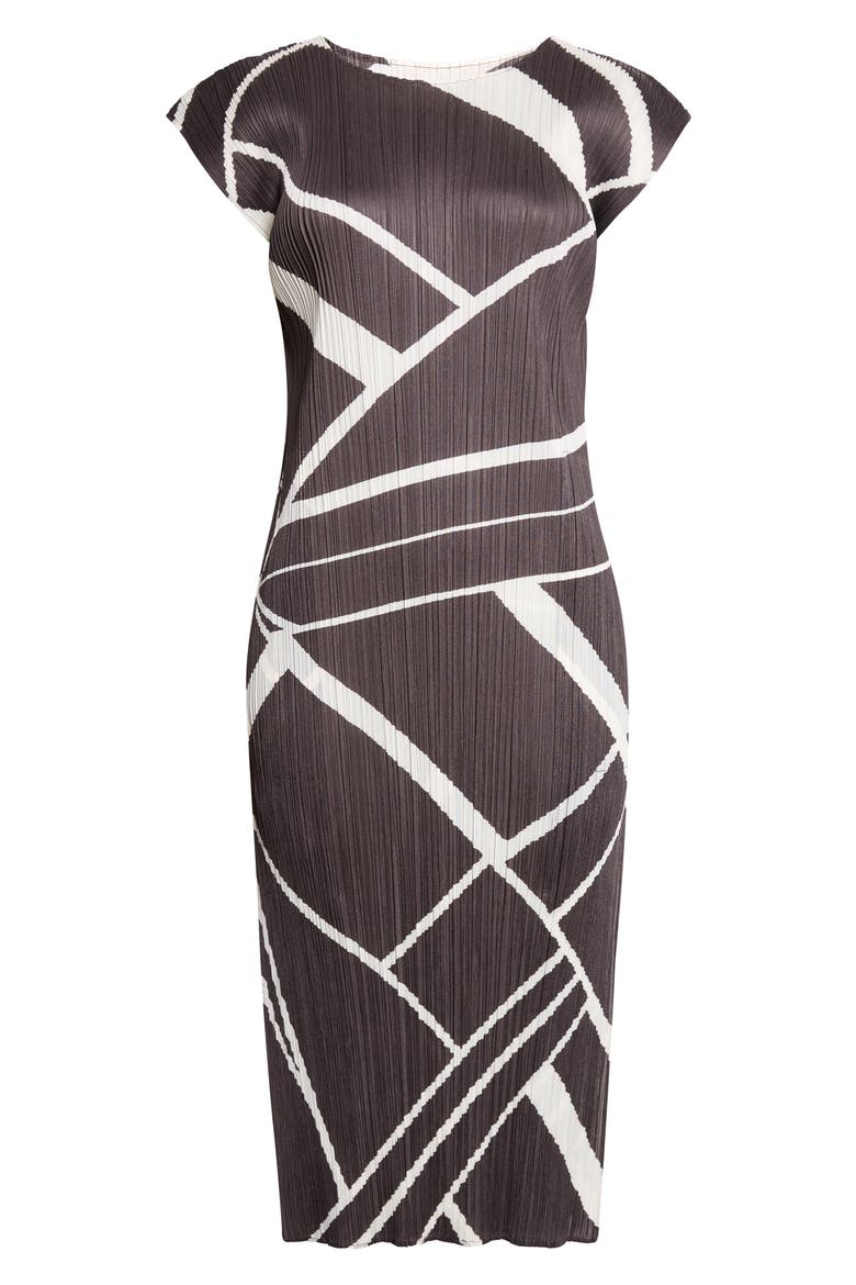 Fold Line Pleated Midi Dress, Main, color, CHARCOAL