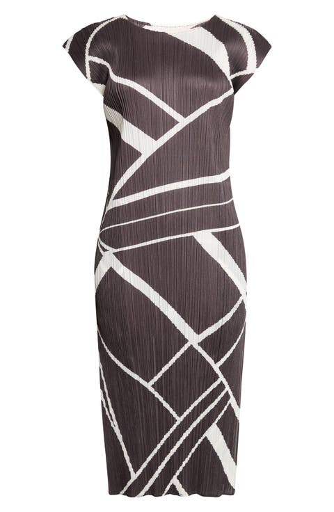 Fold Line Pleated Midi Dress
