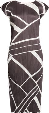 Pleats Please Issey Miyake Fold Line Pleated Midi Dress
