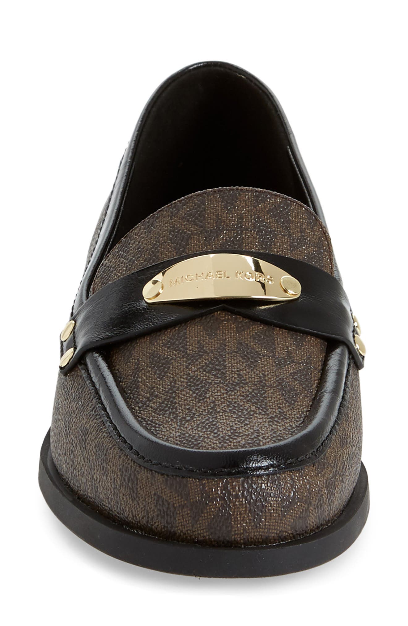 Finley Logo Plaque Loafer, Alternate, color, BROWN/ BLACK