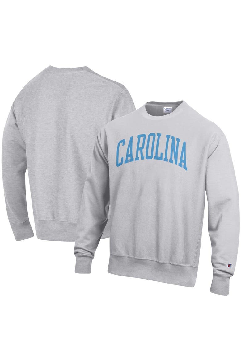 Men's Champion Heathered Gray North Carolina Tar Heels Arch Reverse Weave Pullover Sweatshirt, Main, color, Heather Gray