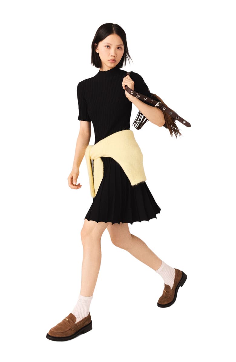 maje Mini knit dress, Alternate, color, Black