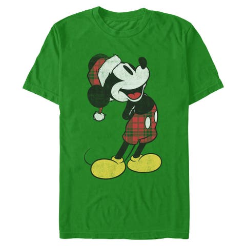 Men's Christmas Plaid Distressed Portrait Short Sleeve Graphic T-shirt