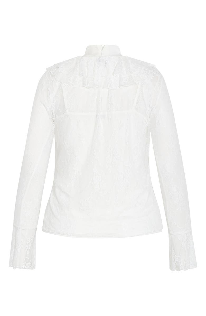 City Chic Lacie Ruffle Long Sleeve Lace Top, Alternate, color, Ivory Lace