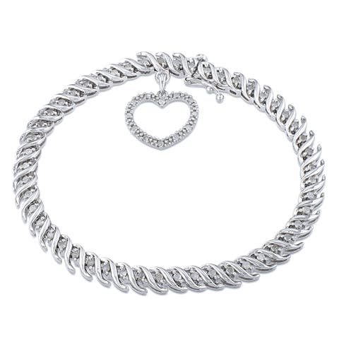 Diamond Tennis Bracelet With Heart Charm