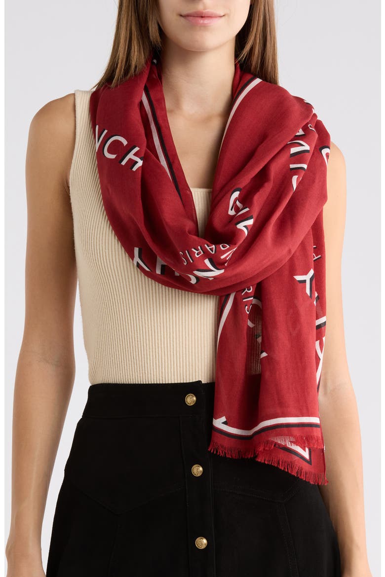 Logo Shadow Wool & Silk Oblong Scarf, Main, color, RED